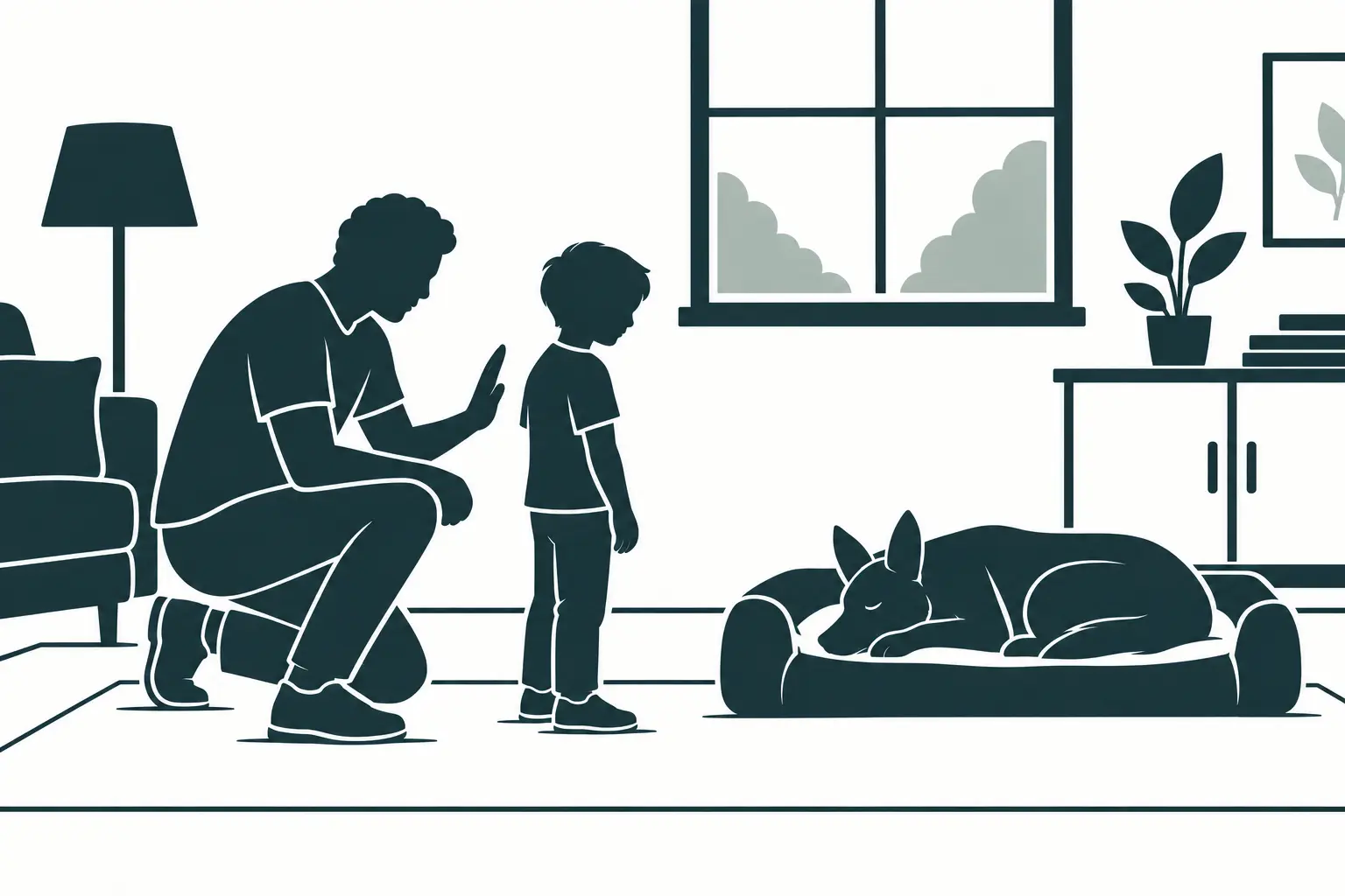child giving the dog space