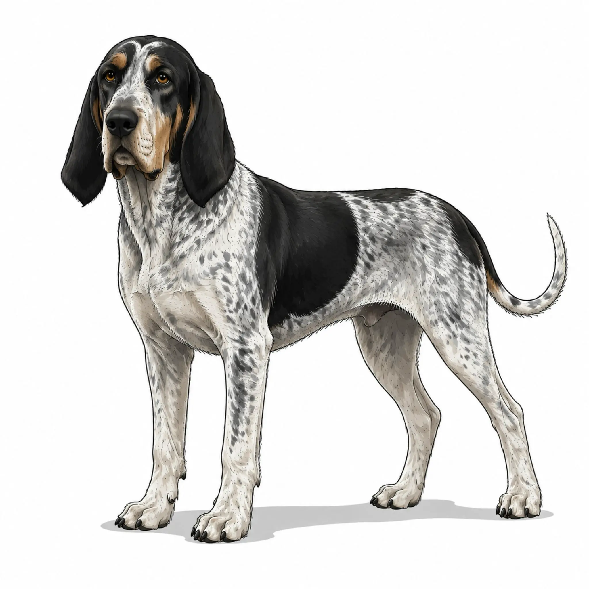 Gascon Saintongeois dog breed - An elegant French scent hound with a striking white-and-black coat.