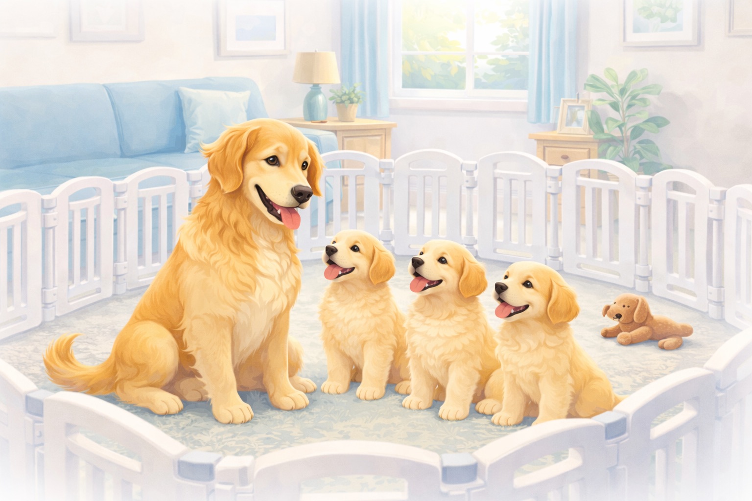 Mum dog with puppies